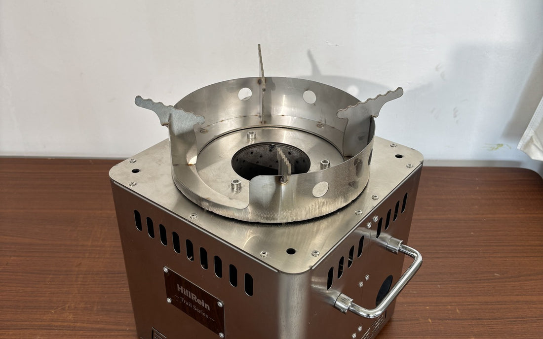 Hillrein small wood cooking stove pot-support assembly shown cold and clear before the next Zhengtu cooking session