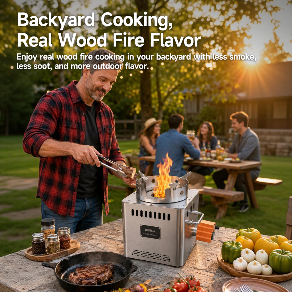 Portable Smokeless Wood Gasifier Stove for Camping, Backyard & Off-Grid Cooking