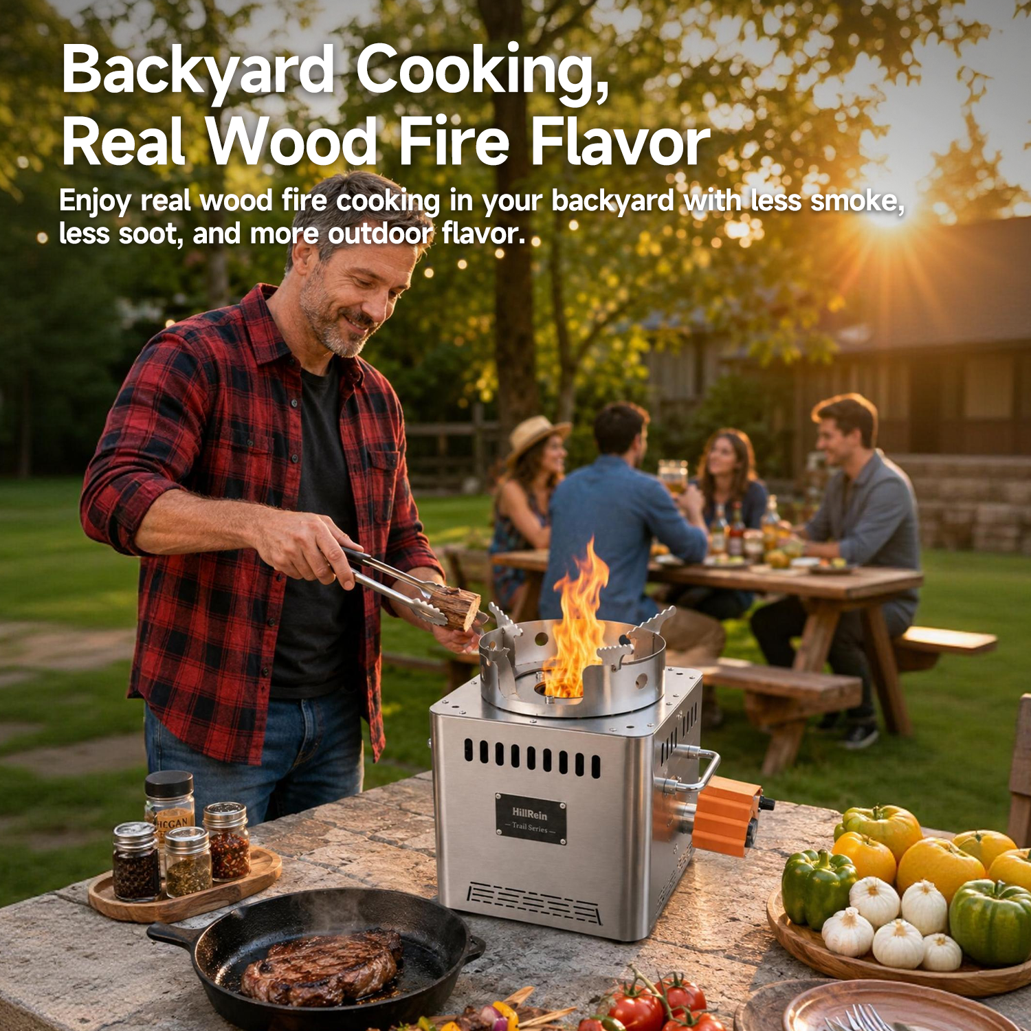 Portable Smokeless Wood Gasifier Stove for Camping, Backyard & Off-Grid Cooking