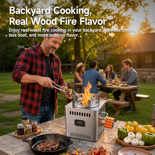 Portable Smokeless Wood Gasifier Stove for Camping, Backyard & Off-Grid Cooking
