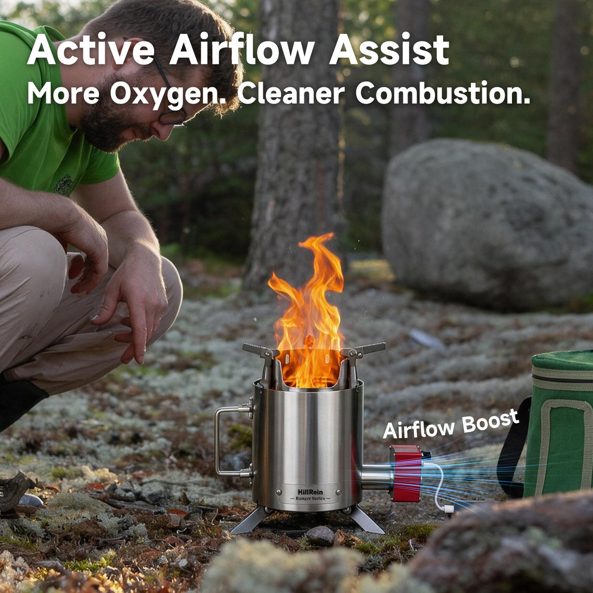 HillRein Ranger Portable Wood Gasifier Stove for Camping & Outdoor Cooking