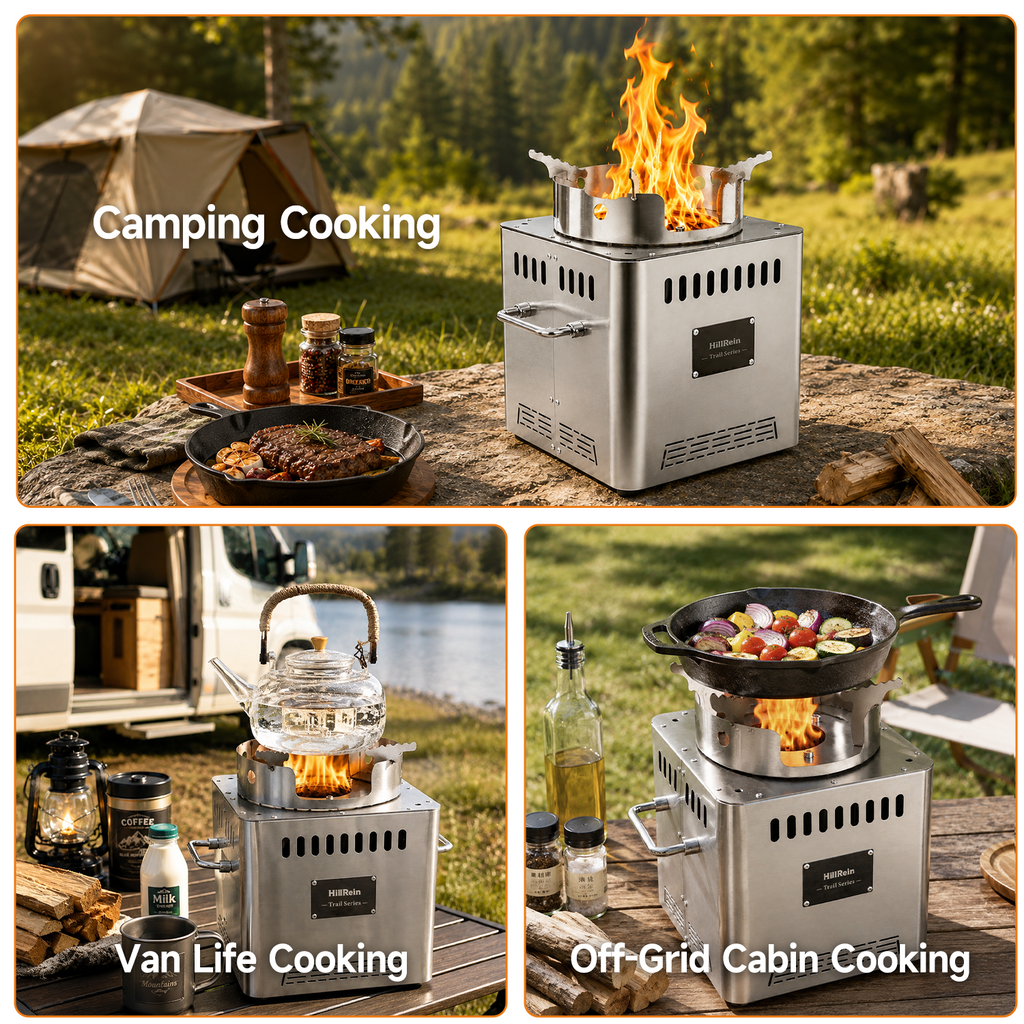 Portable Smokeless Wood Gasifier Stove for Camping, Backyard & Off-Grid Cooking