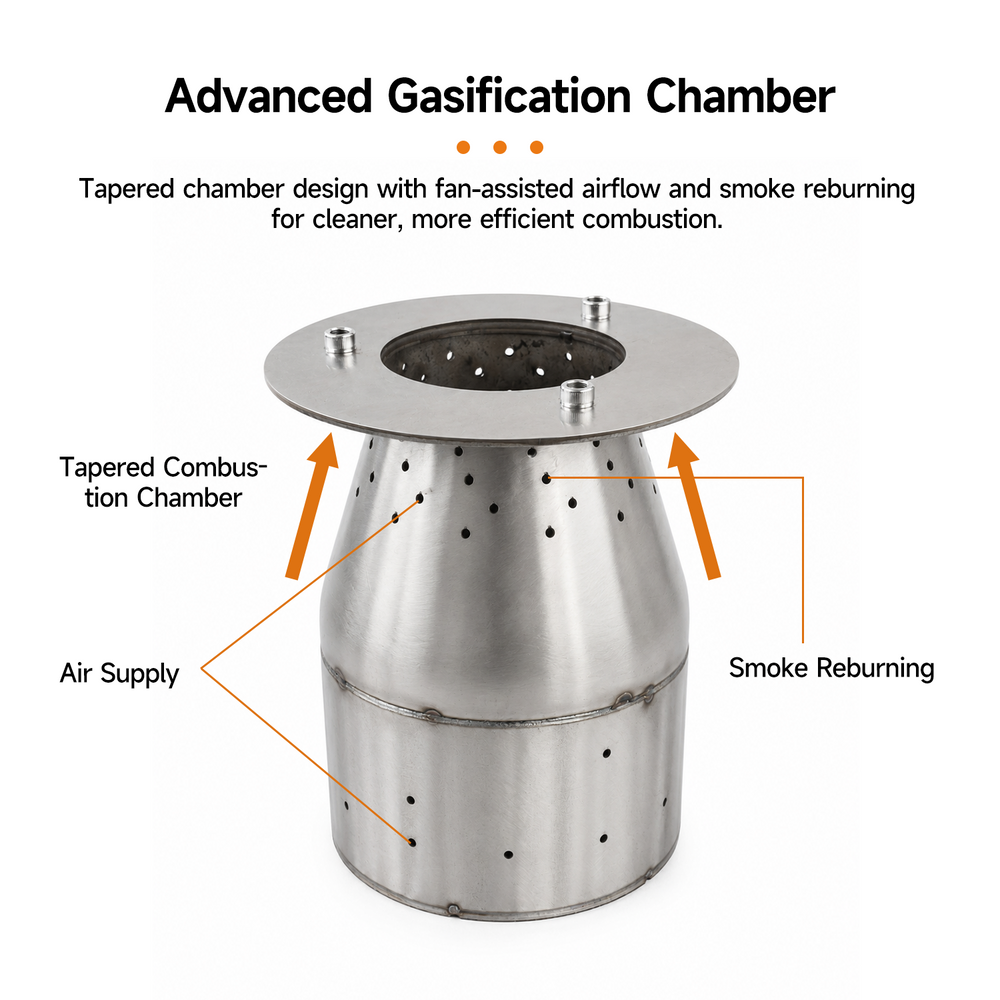 Hillrein Trail burn chamber and secondary combustion structure