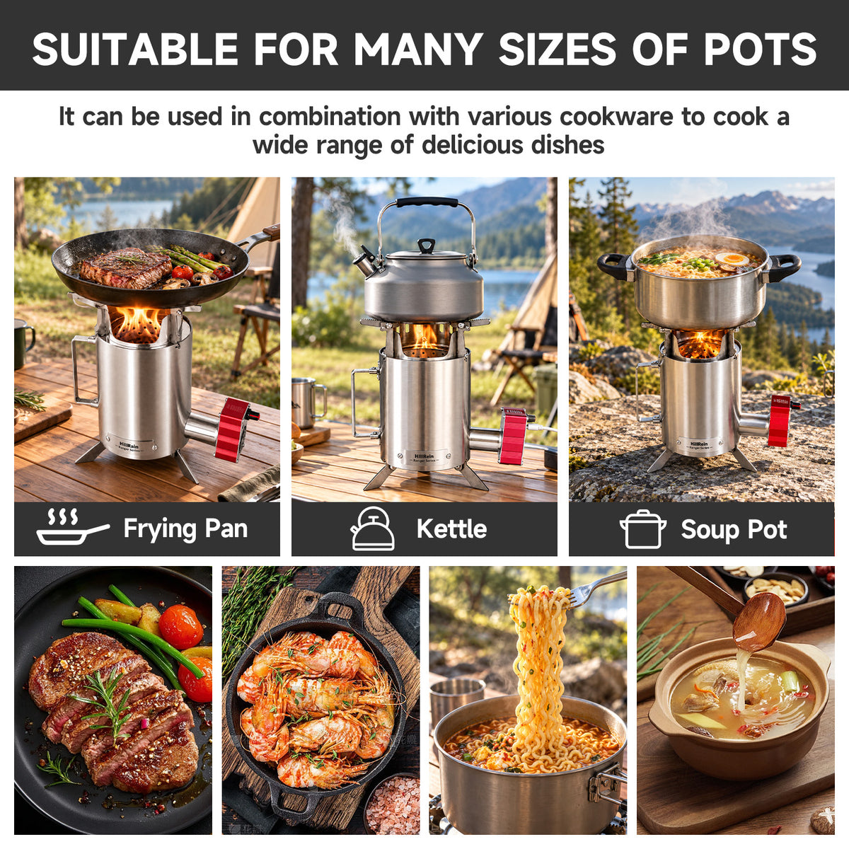 HillRein Ranger Portable Wood Gasifier Stove for Camping & Outdoor Cooking