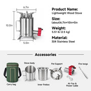 HillRein Ranger Portable Wood Gasifier Stove for Camping & Outdoor Cooking