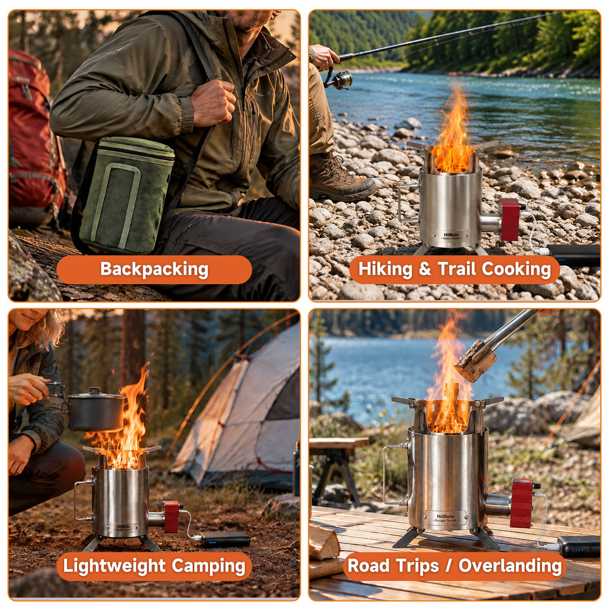 HillRein Ranger Portable Wood Gasifier Stove for Camping & Outdoor Cooking