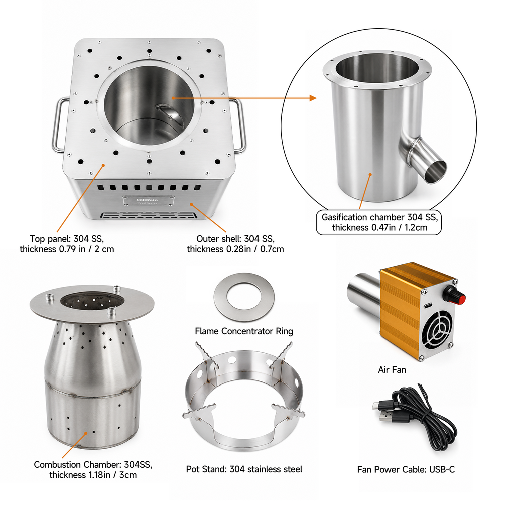 Portable Smokeless Wood Gasifier Stove for Camping, Backyard & Off-Grid Cooking