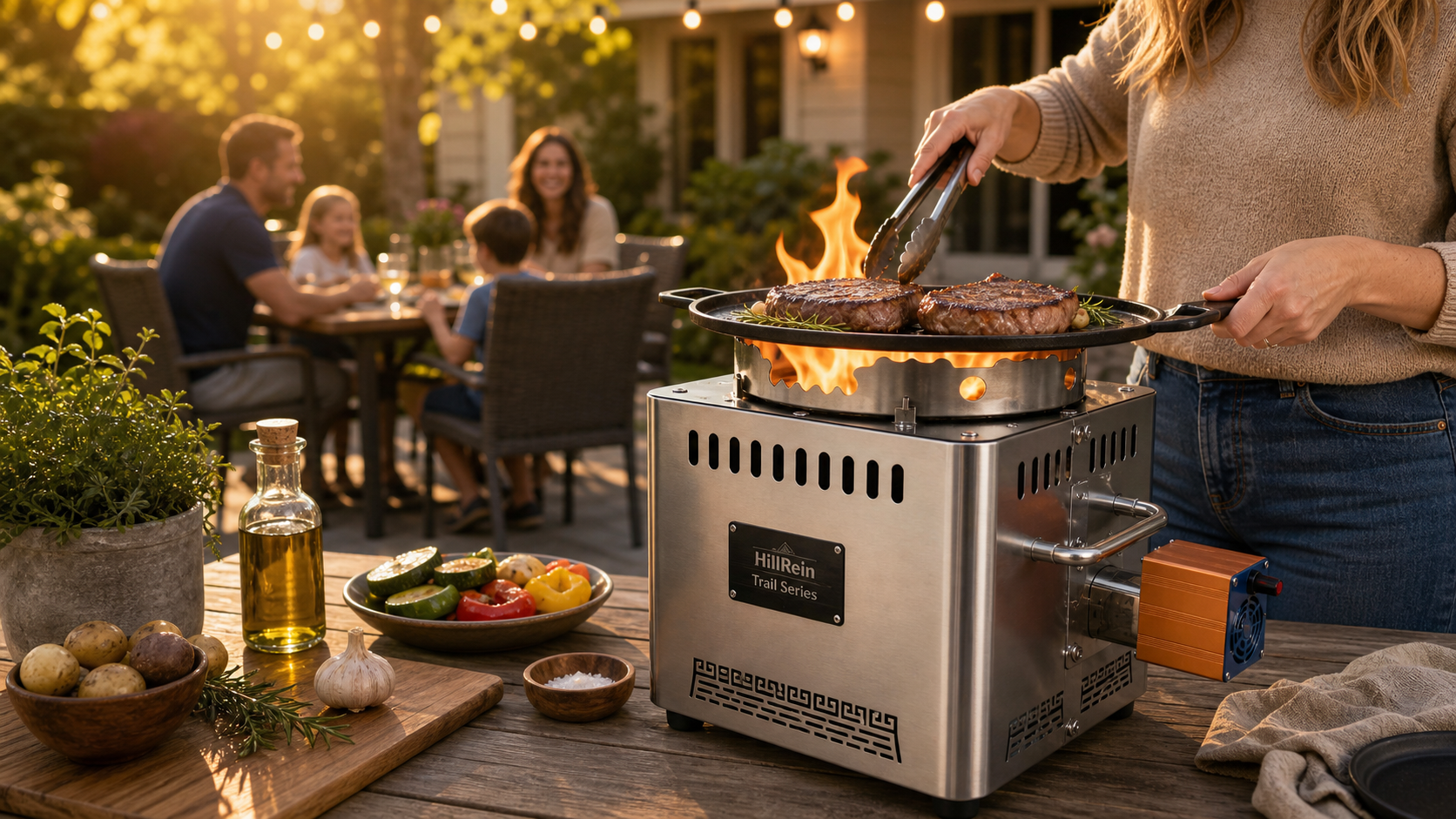 Hillrein Trail portable wood burning cooking stove for backyard outdoor cooking